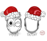 Charms Sterling Silber 925 Eule mit Weihnachtsmannmütze, Perle für Armband Weihnachten