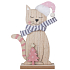 Hölzerne Katze mit rosa Hut 14 x 19,5 cm