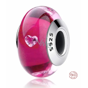 Charme Sterling Silber 925 Murano rosa mit Herz, Perle auf Armband Liebe Charme Sterling Silber 925 Murano rosa mit Herz, Perle auf Armband Liebe