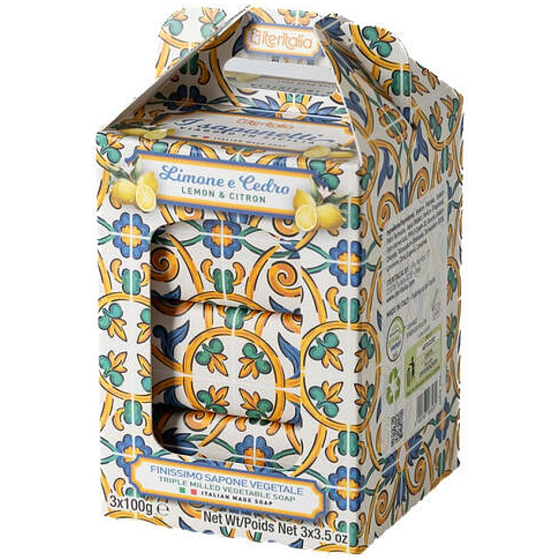 Iteritalia Lemon & Citron italienische natürliche Toilettenseife 3 x 100 g, Weihnachtsgeschenkset