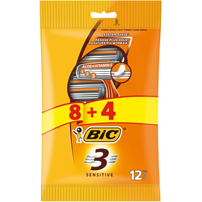 BIC 3 Sensitive Herren Einweg-Rasierer, 8+4 Stück