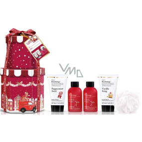 Baylis & Harding Red Collection Süßes Stück Seife 100 ml + Süßes Stück Duschgel 100 ml + Pfefferminzwirbelkörperlotion 50 ml + Vanillecreme 50 ml + Süßes Stück Badekristalle 25 g + Massageschwamm, Kosmetikset