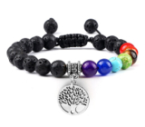 Chakra-Armband Tree of Life + Lava schwarz, handgestrickt, verstellbare Größe, 8 mm Kugel, geboren von den vier Elementen