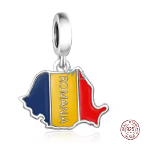 Charm Sterlingové stříbro 925 Rumunsko vlajka - houpající se mapa, přívěsek na náramek cestování Charm Sterlingové stříbro 925 Rumunsko vlajka - houpající se mapa, přívěsek na náramek cestování