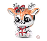 Charm Sterlingové stříbro 925 Vánoční Sobí holčička s mašlí, symbol vánoční lásky a kouzla, korálek na náramek vánoce