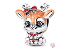 Charm Sterlingové stříbro 925 Vánoční Sobí holčička s mašlí, symbol vánoční lásky a kouzla, korálek na náramek vánoce