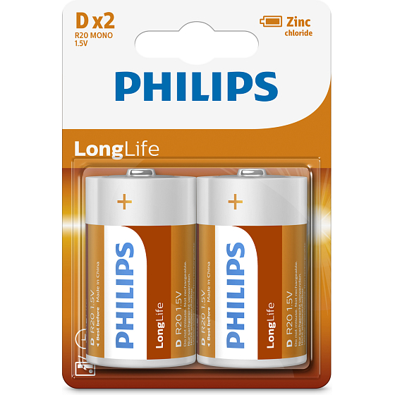 Batterien Philips Longlife 2 Stück D R20 mono 1,5V