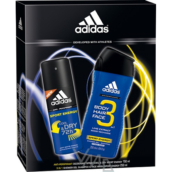 Adidas Sport Energy Antitranspirant Deodorant Spray 150 ml + Duschgel 250 ml, Kosmetikset