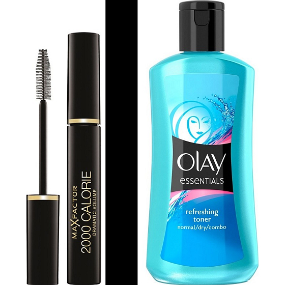 Max Factor 2000 Kalorien Dramatic Volume Mascara 01 Schwarz 9 ml + Olay Gentle Cleansers Erfrischender Toner Reinigender Toner 200 ml