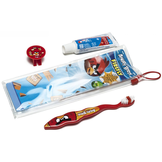 Angry Birds Weiche Zahnbürste mit Kappe + Zahnpasta 24 g + Etui, für Kinder Reiseset