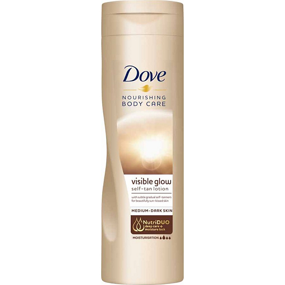 Dove Nourishing Visible Glow Self-Tan Lotion Selbstbräunungs-Körperlotion für mittel-dunkle Haut 250 ml