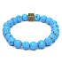 Lava hellblau mit königlichem Mantra Om, Armband elastisch Naturstein, Kugel 8 mm / 16-17 cm, geboren von den vier Elementen