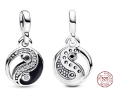 Charms Sterling Silber 925 Yin und Yang - Mini Medaillon Schimmernd, Anhänger Armband Symbol