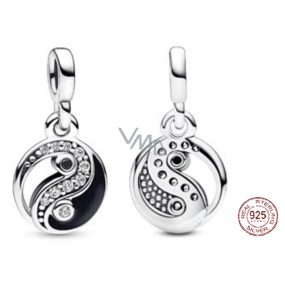 Charms Sterling Silber 925 Yin und Yang - Mini Medaillon Schimmernd, Anhänger Armband Symbol Charms Sterling Silber 925 Yin und Yang - Mini Medaillon Schimmernd, Anhänger Armband Symbol