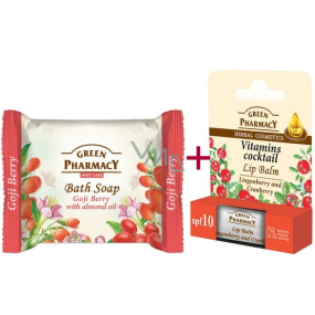 Green Pharmacy Vitamins Cocktail - Preiselbeer-Vitamine und Jojobaöl-Lippenbalsam 2 x 3,6 g + Vanille und Mandelöl-Toilettenseife 100 g, Kosmetikset