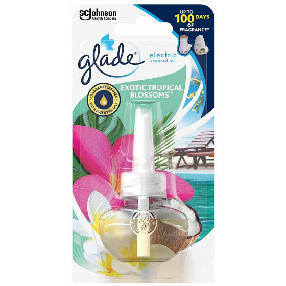 Glade Electric Duftöl Exotic Tropical Blossoms Duft mit Tönen von Monoi-Blüten und Kokosmilch-Flüssigkeitsnachfüllung für elektrischen Lufterfrischer 20 ml