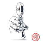 Sterling Silber 925 Religiöse Charms Kreuz und Namensschild 2in1, Anhänger für Armband