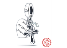 Sterling Silber 925 Religiöse Charms Kreuz und Namensschild 2in1, Anhänger für Armband