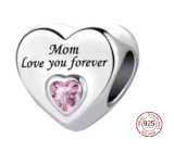 Charm Sterlingsilber 925 Mama liebt dich immer Herz, Perle für Armband Familie