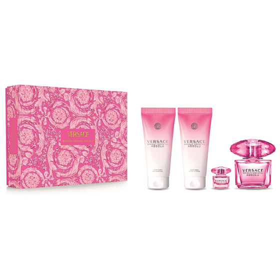 Versace Bright Crystal Absolu Eau de Parfum 90 ml + Körperlotion 100 ml + Duschgel 100 ml + Eau de Parfum Miniatur 5 ml, Geschenkset für Damen