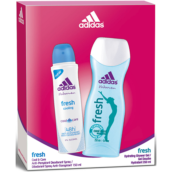 Adidas Cool & Care 48h Frischkühlendes Antitranspirant Deodorant Spray für Frauen 150 ml + Frisches Duschgel 250 ml, Kosmetikset
