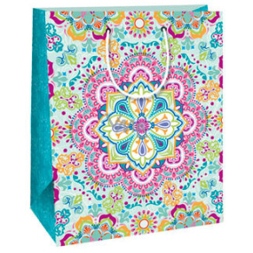 Ditipo Geschenk Papiertüte 26,4 x 13,7 x 32,4 cm hellgrüne, farbige Mandalas AB