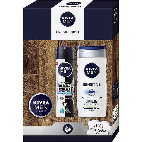 Nivea Men Fresh Boost Antitranspirant Deodorant Spray 150 ml + Duschgel 250 ml + Creme 30 ml, Kosmetikset für Männer