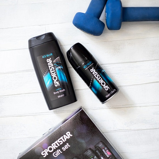 Sportstar Men Ice Blue Duschgel 300 ml + Deodorant Spray 150 ml, Kosmetikset für Männer