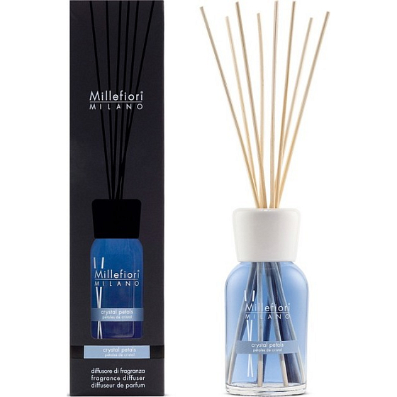 Millefiori Milano Natürliche Kristallblüten - Kristallblätter Diffusor 250 ml + 8 30 cm lange Stiele für mittelgroße Räume hält mindestens 3 Monate