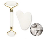 Quarz Gua Sha 5 x 8 cm + Massagerolle 14 x 5,5 cm reduziert Falten, Schwellungen, verbessert die Elastizität der Haut, Set ohne Verpackung