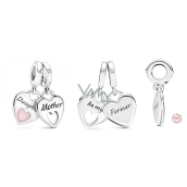 Sterling Silber 925 Herz-Anhänger Mutter und Tochter - Doppelherz, 2in1 Anhänger für Armband Familie