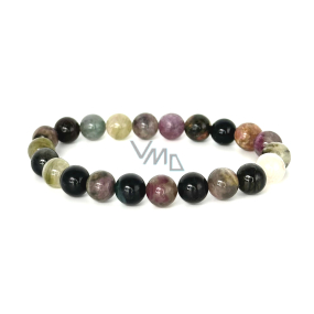Turmalin farbiges Armband elastischer Naturstein, Kugel 8 mm / 16-17 cm, AAA Hüter der guten Laune