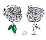 Charme Sterling Silber 925 Rose in Blüte, Perle auf Armband Natur