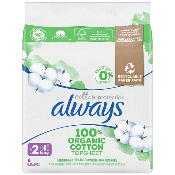 Always Ultra Long Cotton Protection Hygieneeinlagen mit Flügeln, lang, 9 Stück