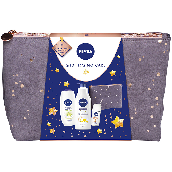 Nivea Q10 Firming Care Q10 + Vitamin C straffende Körperlotion 400 ml + Care & Star Fruit Duschgel 250 ml + Stress Protect Ball Antitranspirant 50 ml + Beutel, Kosmetikset