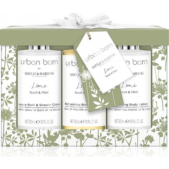 Baylis & Harding Limette, Basilikum und Minze Bade- und Duschcreme 300 ml + Reinigungsgel 300 ml + Körperlotion 300 ml, Kosmetikset