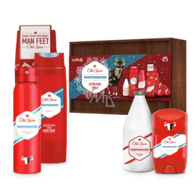 Old Spice White Water Holz Antitranspirant Deodorant Stick 50 ml + Deodorant Spray 150 ml + Duschgel 250 ml + Aftershave 100 ml + Socken + Holzkiste, Kosmetikset für Männer