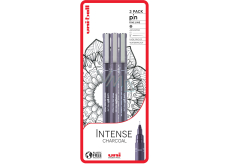 Uni Pin Intense Charcoal Zeichenstift-Set mit Spezialtinte 0,1/0,5 mm/Pinsel Dunkelgrau 3 Stück