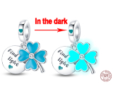 Charms Sterling Silber 925 Luminous - Vierblättriges Kleeblatt als Glücksbringer, 2in1-Natur-Armband-Anhänger