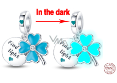 Charms Sterling Silber 925 Luminous - Vierblättriges Kleeblatt als Glücksbringer, 2in1-Natur-Armband-Anhänger