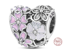 Charme Sterling Silber 925 Poetische Blumen Herz Perle auf Armband Liebe