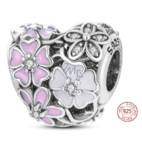 Charme Sterling Silber 925 Poetische Blumen Herz Perle auf Armband Liebe