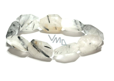 Kristall mit Turmalin elastisches Armband roher Naturstein 2 cm / 16 - 17 cm, Stein der Steine