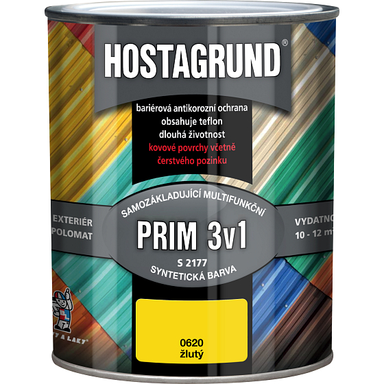 Hostagrund Prim 3v1 S2177 Grund- und Deckfarbe für Metall, 0620 Gelb, 600 ml