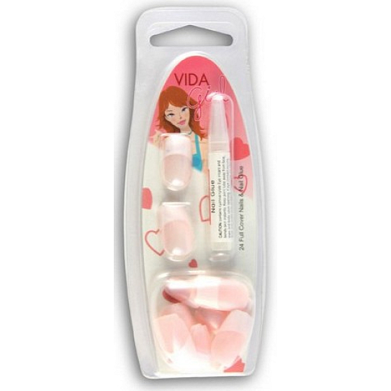 Diva & Nice Vidanail Girl künstliche Nägel French Manicure 24 Stück + Kleber 1 Stück
