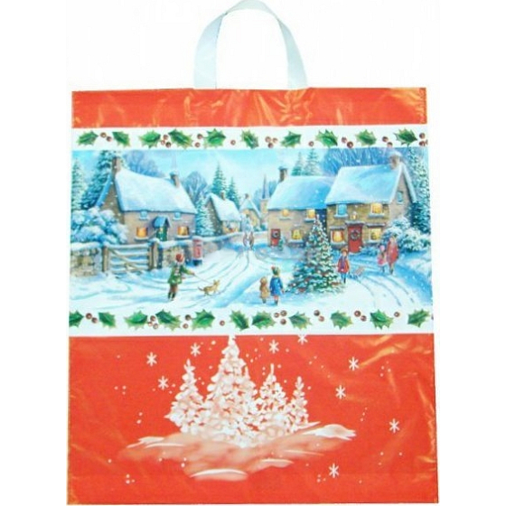 Presse Plastikbeutel 45 x 50 cm mit Griff Weihnachtsdorf 1 Stück