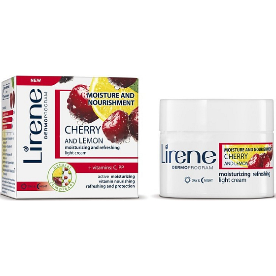 Lirene Kirsche und Zitrone leichte erfrischende feuchtigkeitsspendende und pflegende Tages- und Nachtcreme 50 ml