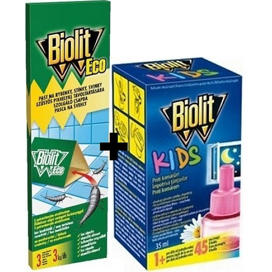 Biolit Kids Electric Mückenverdampfer 45 Nächte Nachfüllen 35 ml + Biolit Eco Fischfalle, Schatten, Überwachungsschweine 3 Stück