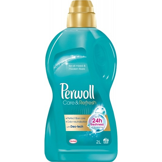 Perwoll Care & Refresh Waschgel für synthetische und gemischte Stoffe fängt und neutralisiert unerwünschte Gerüche direkt im Stoff 33 Dosen 2 l