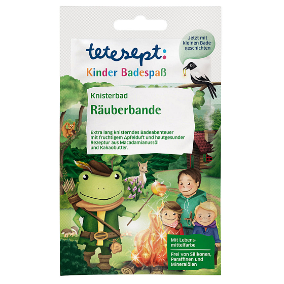 Tetesept Räuber Badekugeln erstaunliche Wasserfarbe, Glitzereffekt und extra langes Knistererlebnis mit fruchtigem Apfelduft für Jungs 50 g